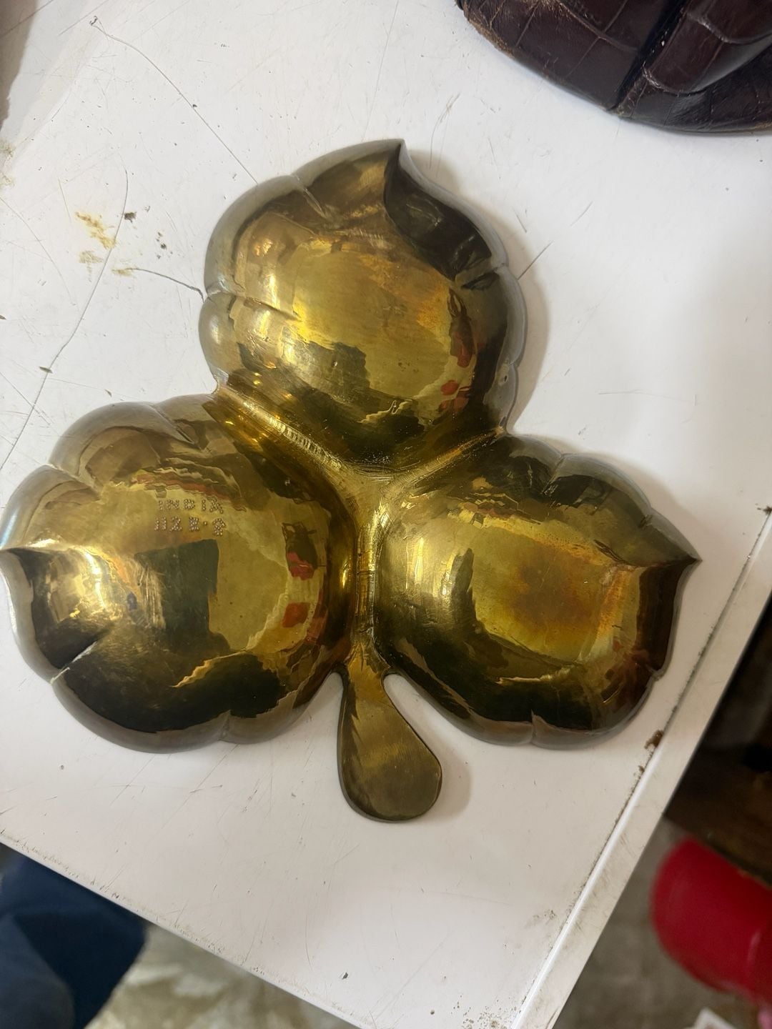 Vintage Brass 3-Leaf Clover Divided Trinket Dish Made in India 2
