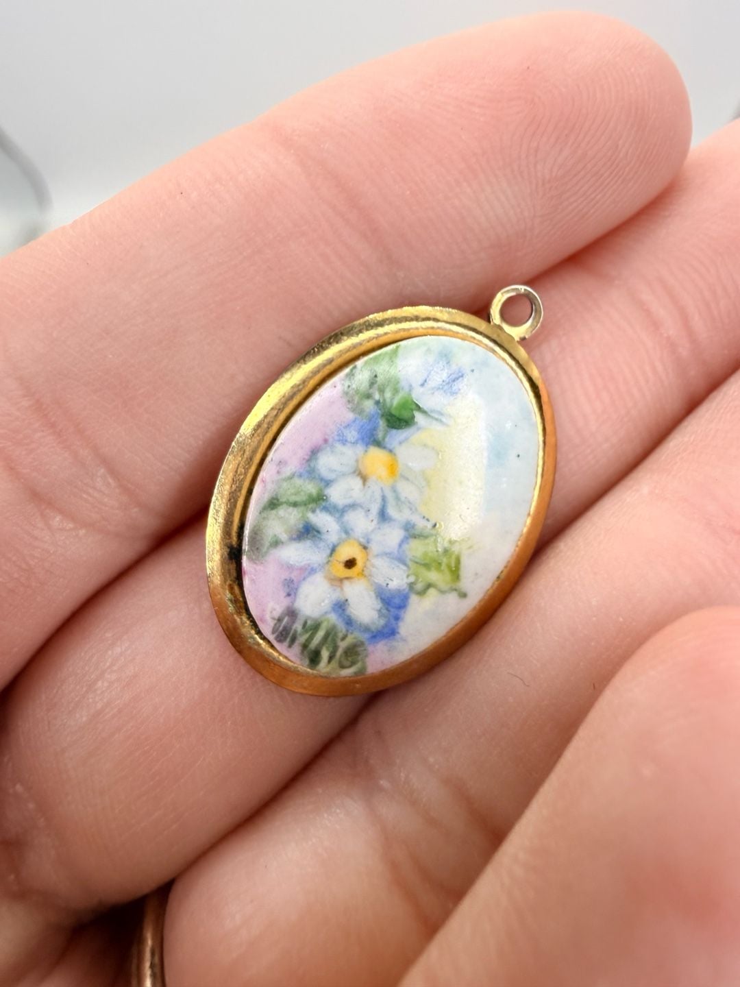 Vintage Hand-Painted Porcelain Forget-Me-Not Pendant 2