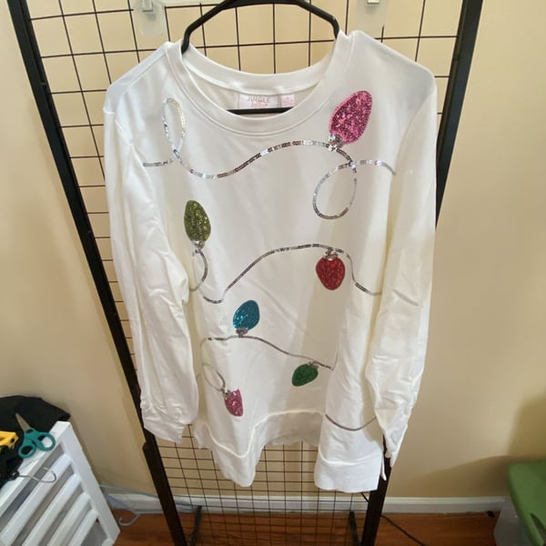 Jingle Belles Christmas Holiday Lights Sweatshirt Size XL White Sequin