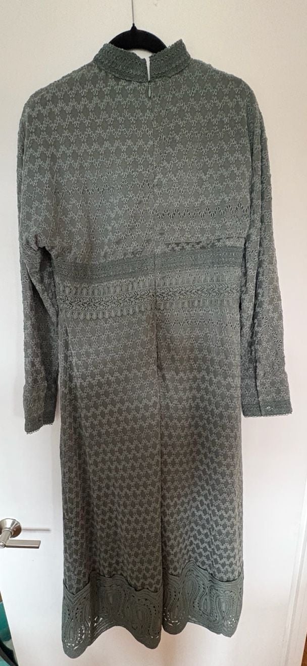 Dôen Midi Dress Green Long Sleeve Embroidered Lace 3