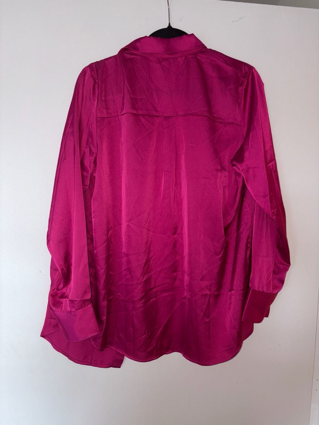 Fashion Nova Satin Shirt Hot Pink Long Sleeve Button Down 3