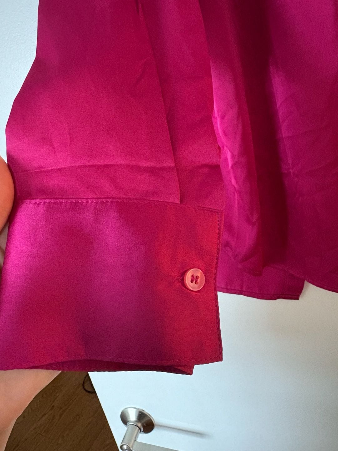 Fashion Nova Satin Shirt Hot Pink Long Sleeve Button Down 4