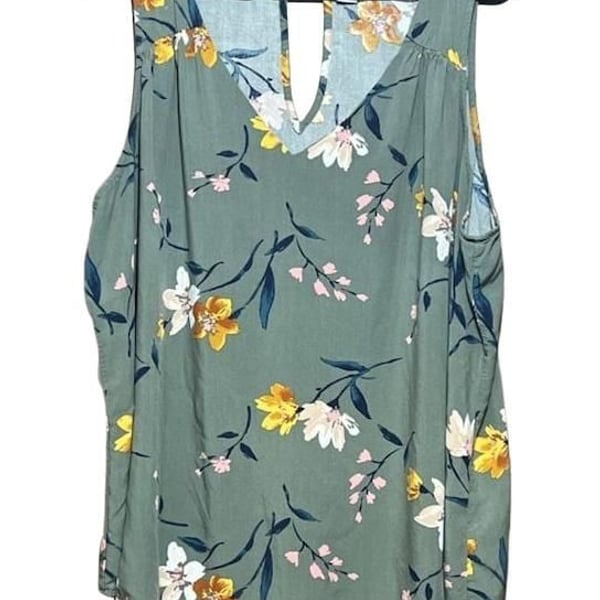 Old Navy V Neck Tank Top Size XXL Green Floral Keyhole Back