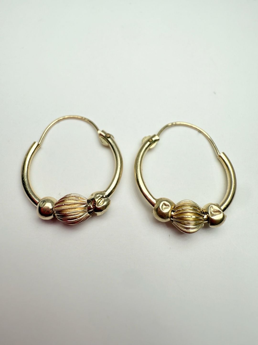 14K Yellow Gold Fluted Bead Hoop Earrings 14K Gold 2