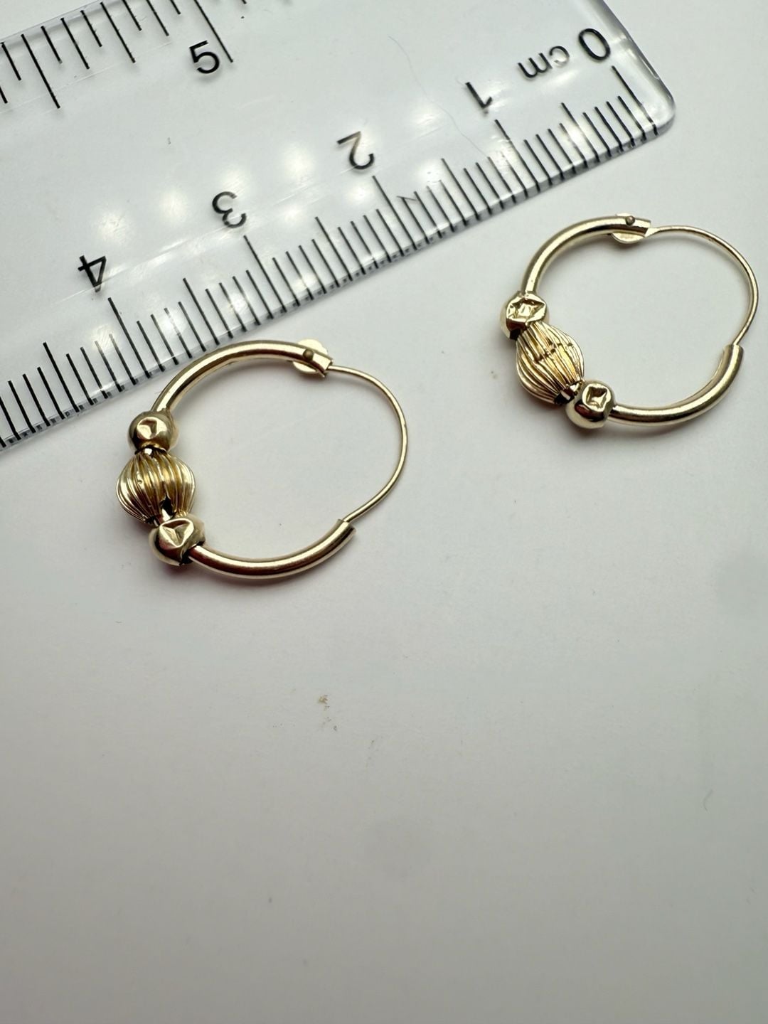 14K Yellow Gold Fluted Bead Hoop Earrings 14K Gold 3