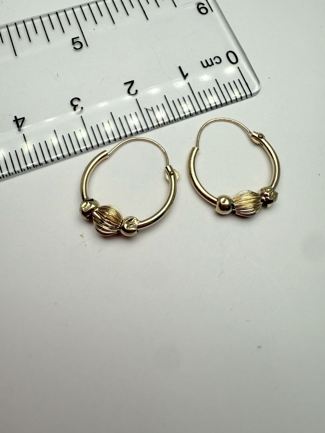 14K Yellow Gold Fluted Bead Hoop Earrings 14K Gold 4