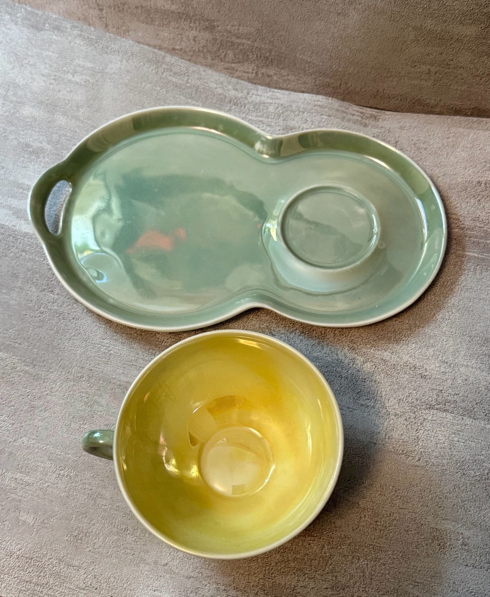 Vtg 1930’s VICTORIA Czechoslovakia Lustreware Pair Tea Cup & Snack Plate 6