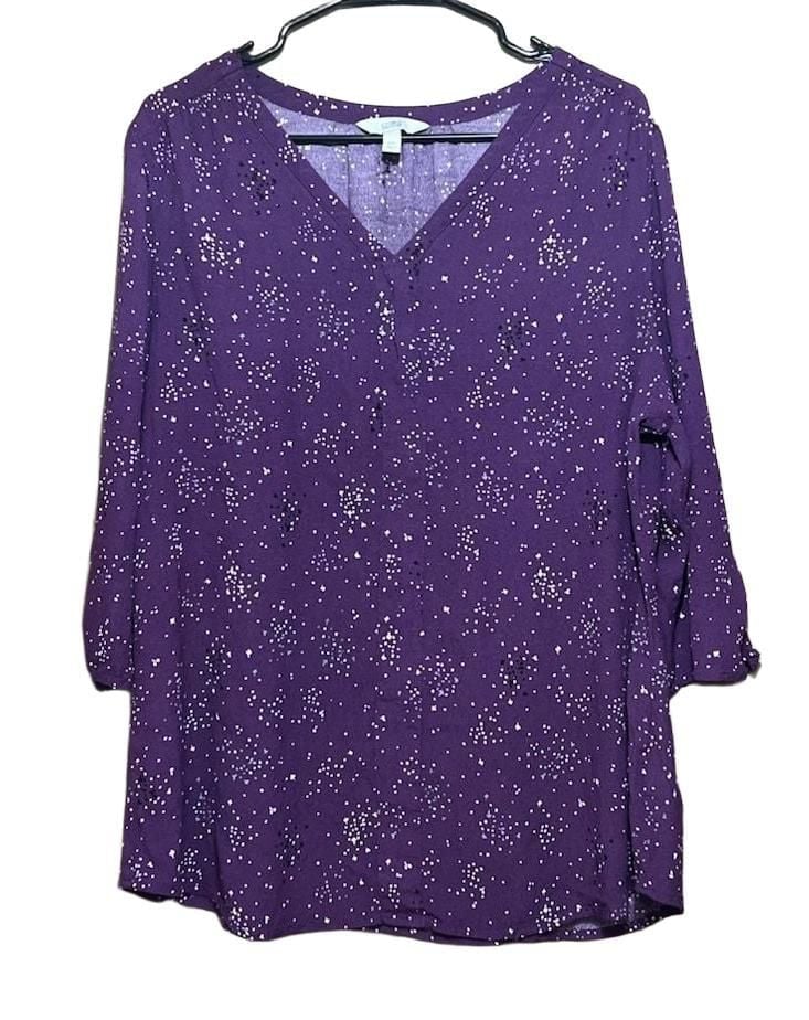 Croft & Barrow V-Neck Blouse Size XXL Purple Star Print Top 2