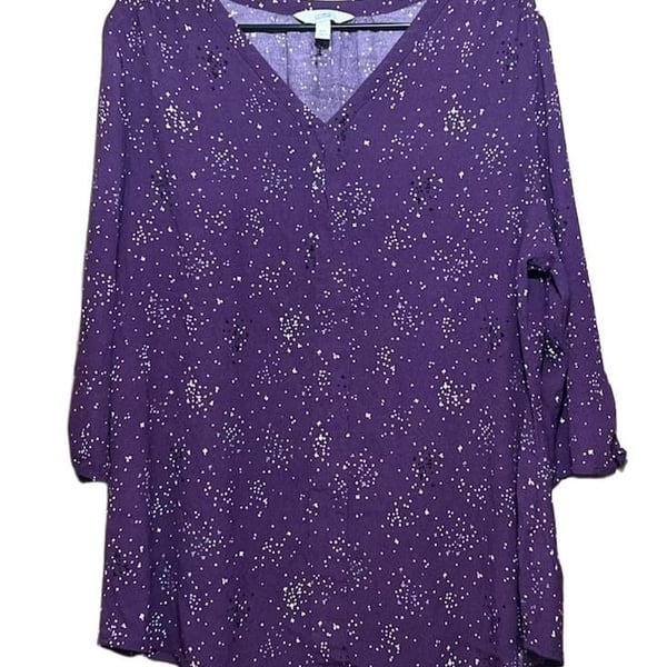 Croft & Barrow V-Neck Blouse Size XXL Purple Star Print Top