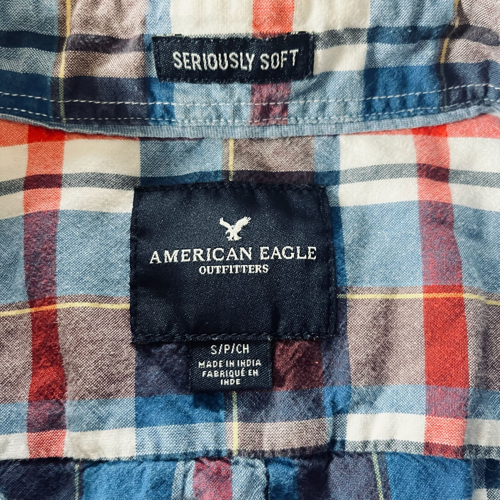 American Eagle Outfitters Plaid Button-Down Shirt Size S Blue Red 3