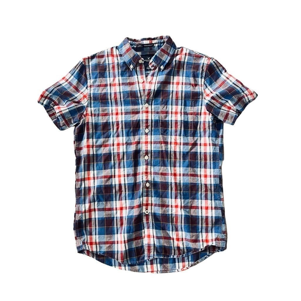 American Eagle Outfitters Plaid Button-Down Shirt Size S Blue Red 2