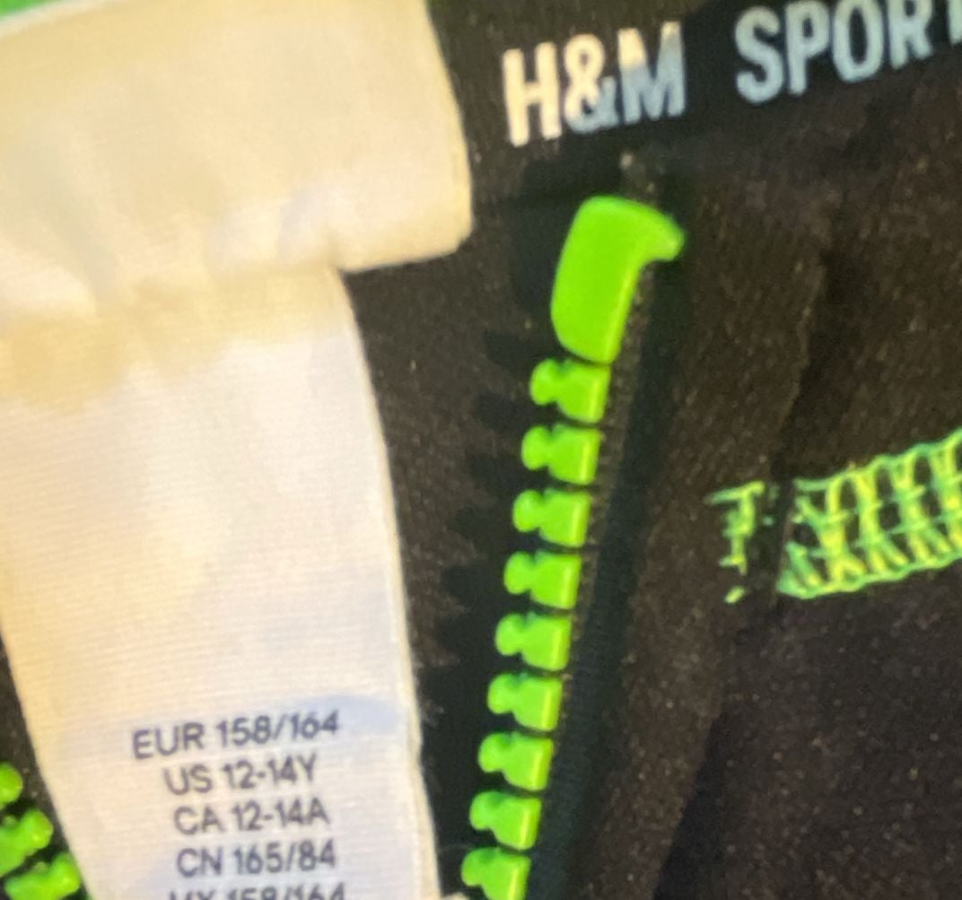 H&M Sport Zip-Up Hoodie Size US 12-14Y Black Neon Green 2