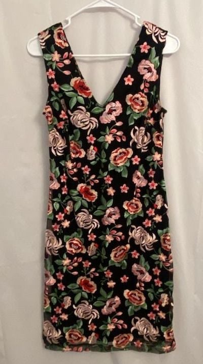 Donna Ricco New York Black Floral Embroidered Sleeveless V-Neck Midi Dress 3