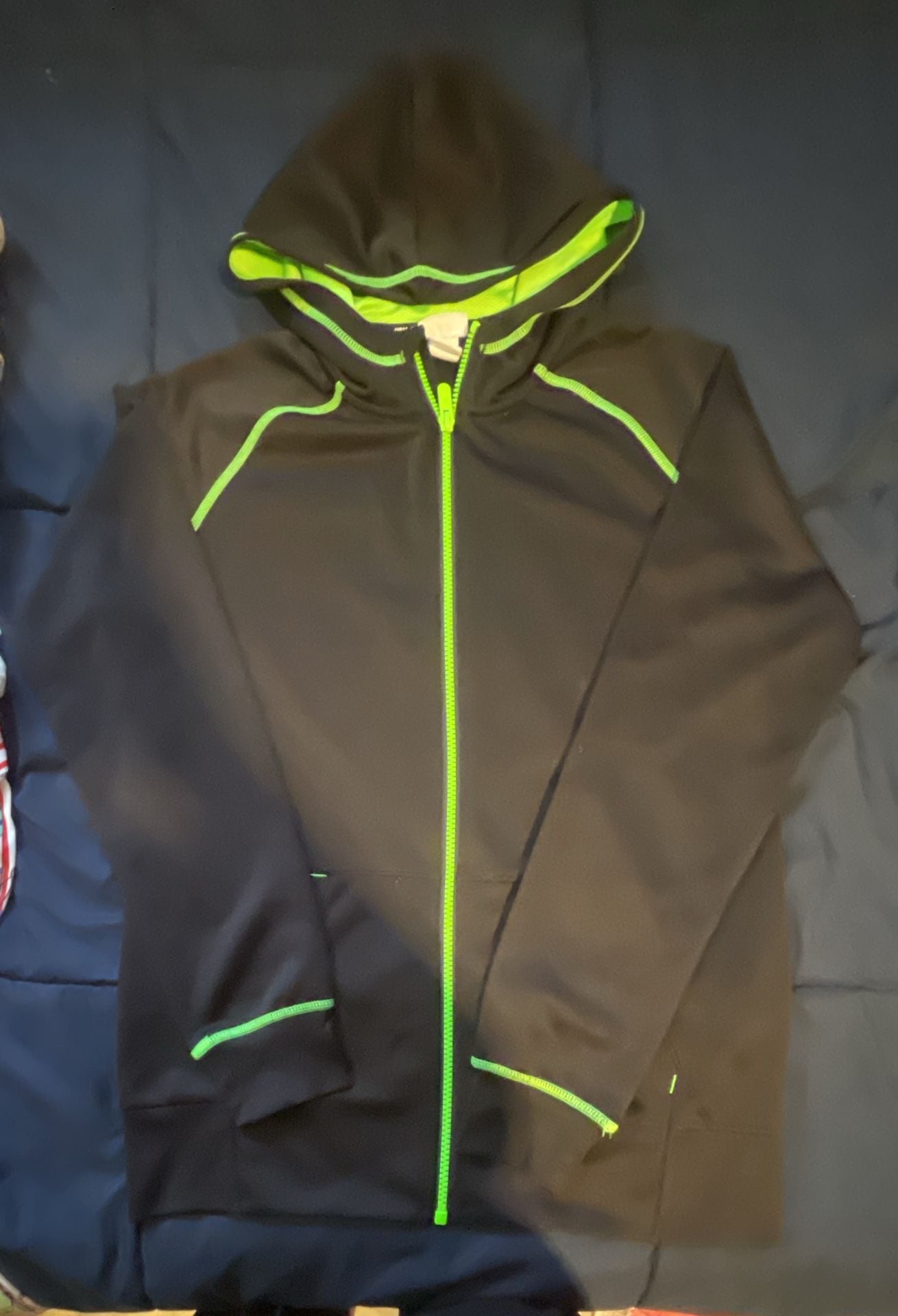 H&M Sport Zip-Up Hoodie Size US 12-14Y Black Neon Green 1