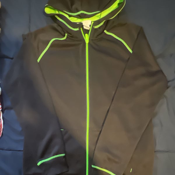 H&M Sport Zip-Up Hoodie Size US 12-14Y Black Neon Green