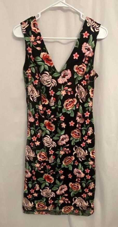 Donna Ricco New York Black Floral Embroidered Sleeveless V-Neck Midi Dress 6