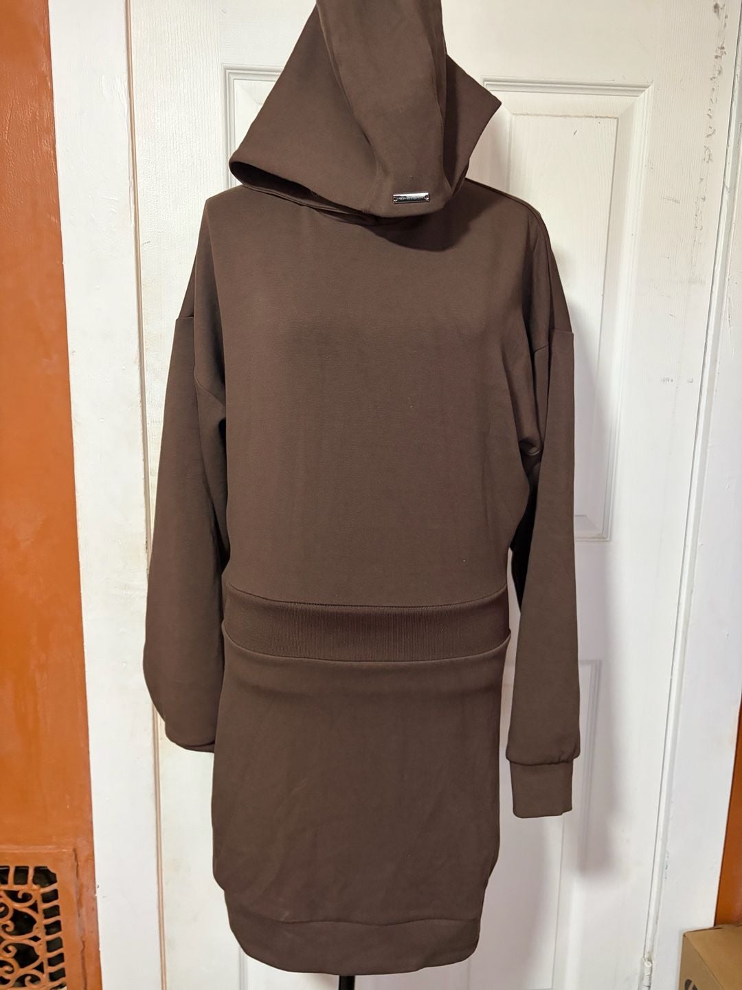 Manière De Voir Hoodie Dress Size US 6 Brown Neoprene Jumper Dress 2