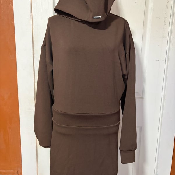 Manière De Voir Hoodie Dress Size US 6 Brown Neoprene Jumper Dress