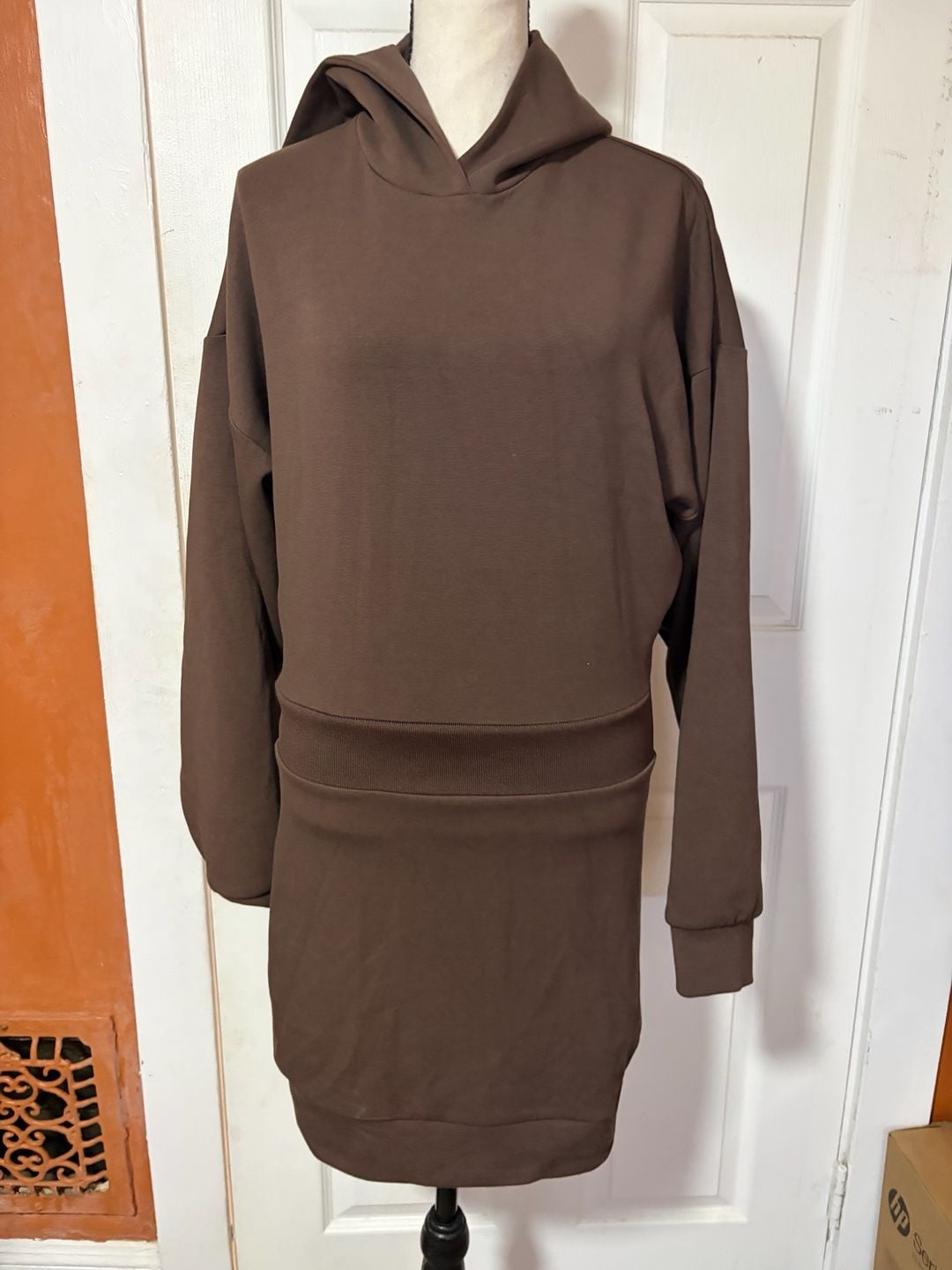 Manière De Voir Hoodie Dress Size US 6 Brown Neoprene Jumper Dress 3