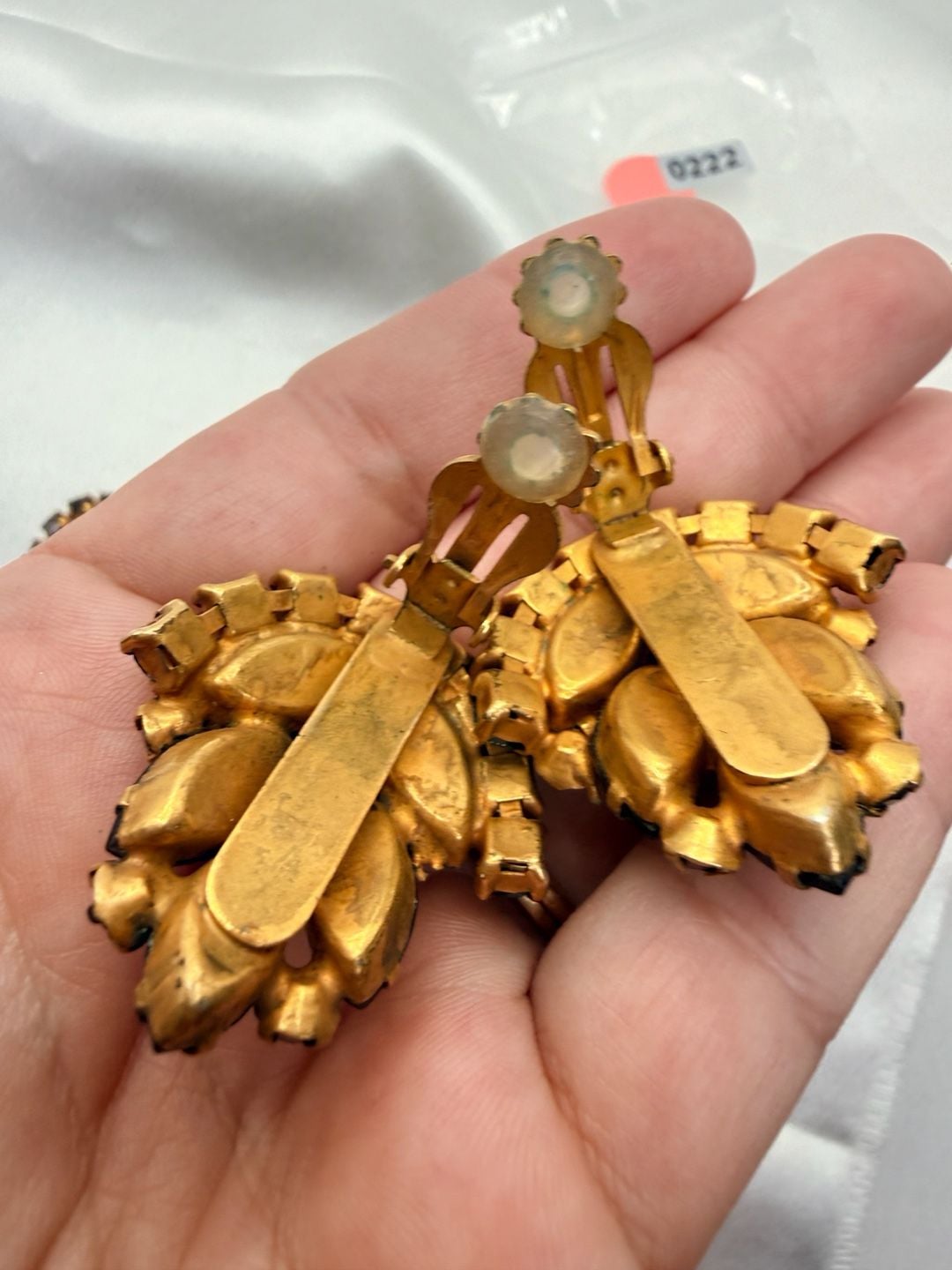 Vintage Pat Pend Amber Rhinestone set Clip Earrings and brooch 6