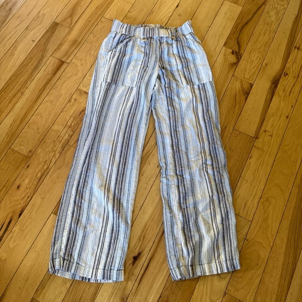 SO Striped Linen Blend Wide Leg Pants Size S Blue White Beach Lounge