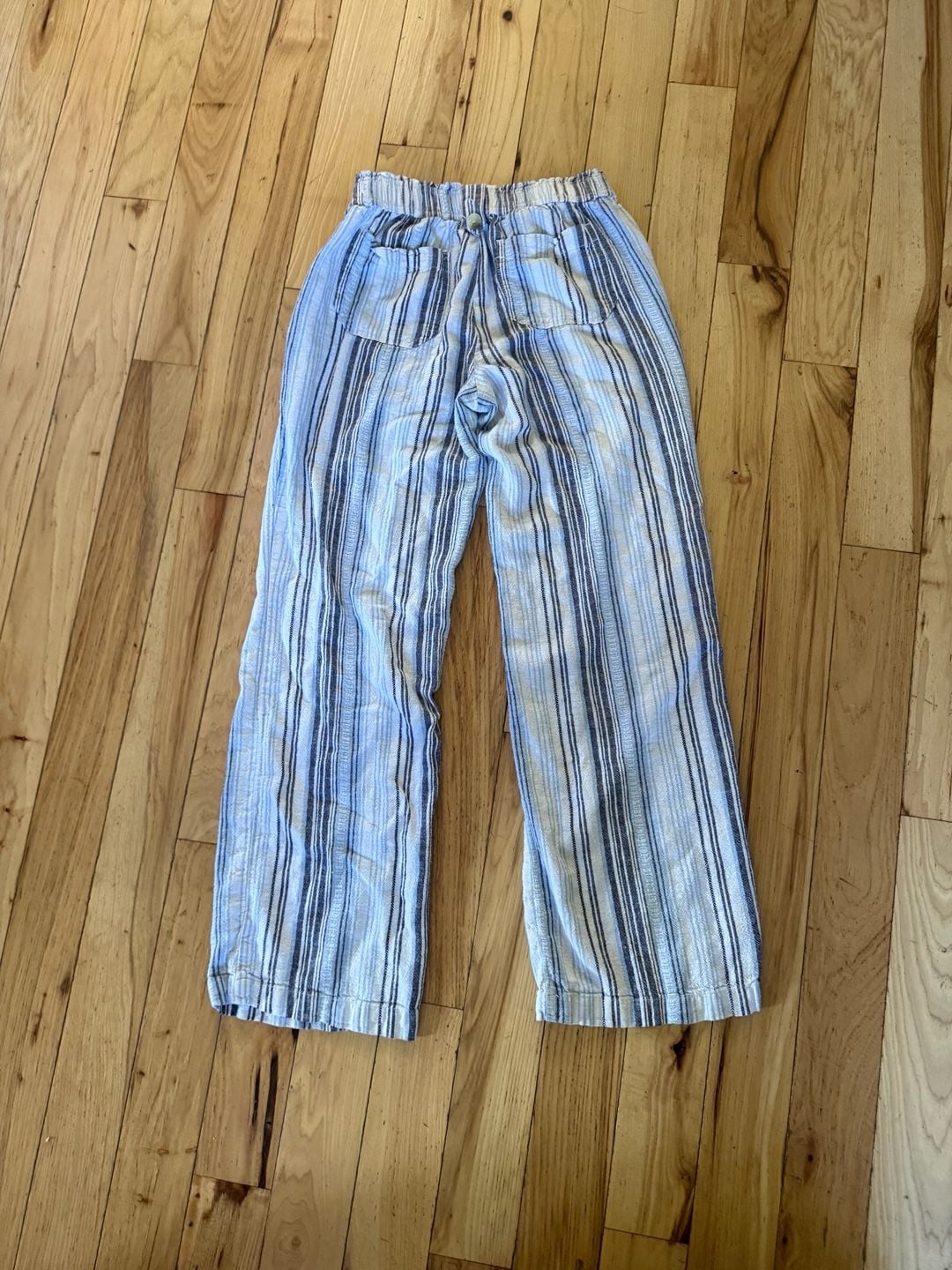 SO Striped Linen Blend Wide Leg Pants Size S Blue White Beach Lounge 3