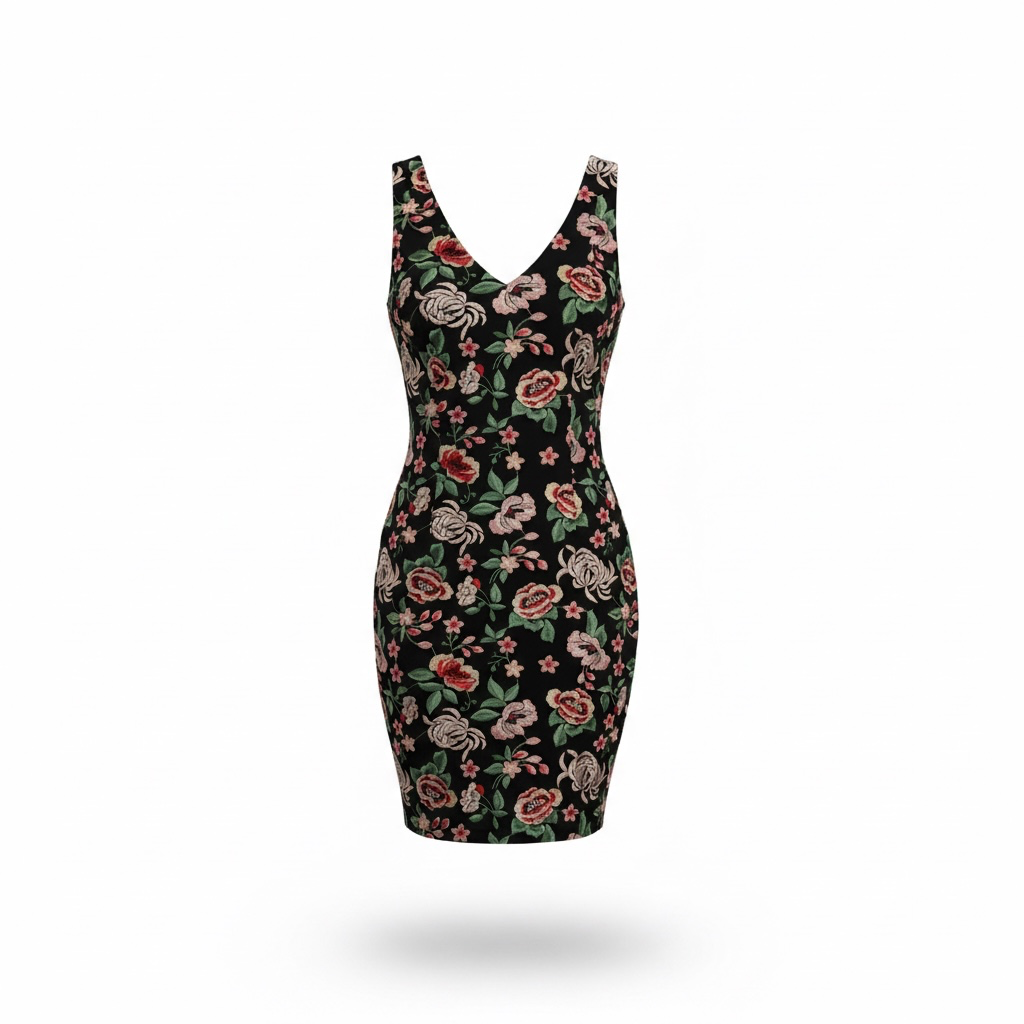 Donna Ricco New York Black Floral Embroidered Sleeveless V-Neck Midi Dress 2