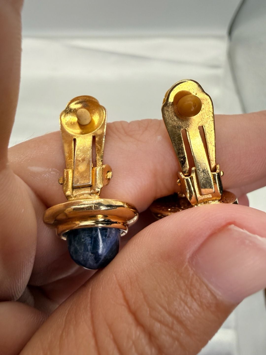 Francesca Romana Clip-On Earrings Blue Cabochon Gold Tone 5