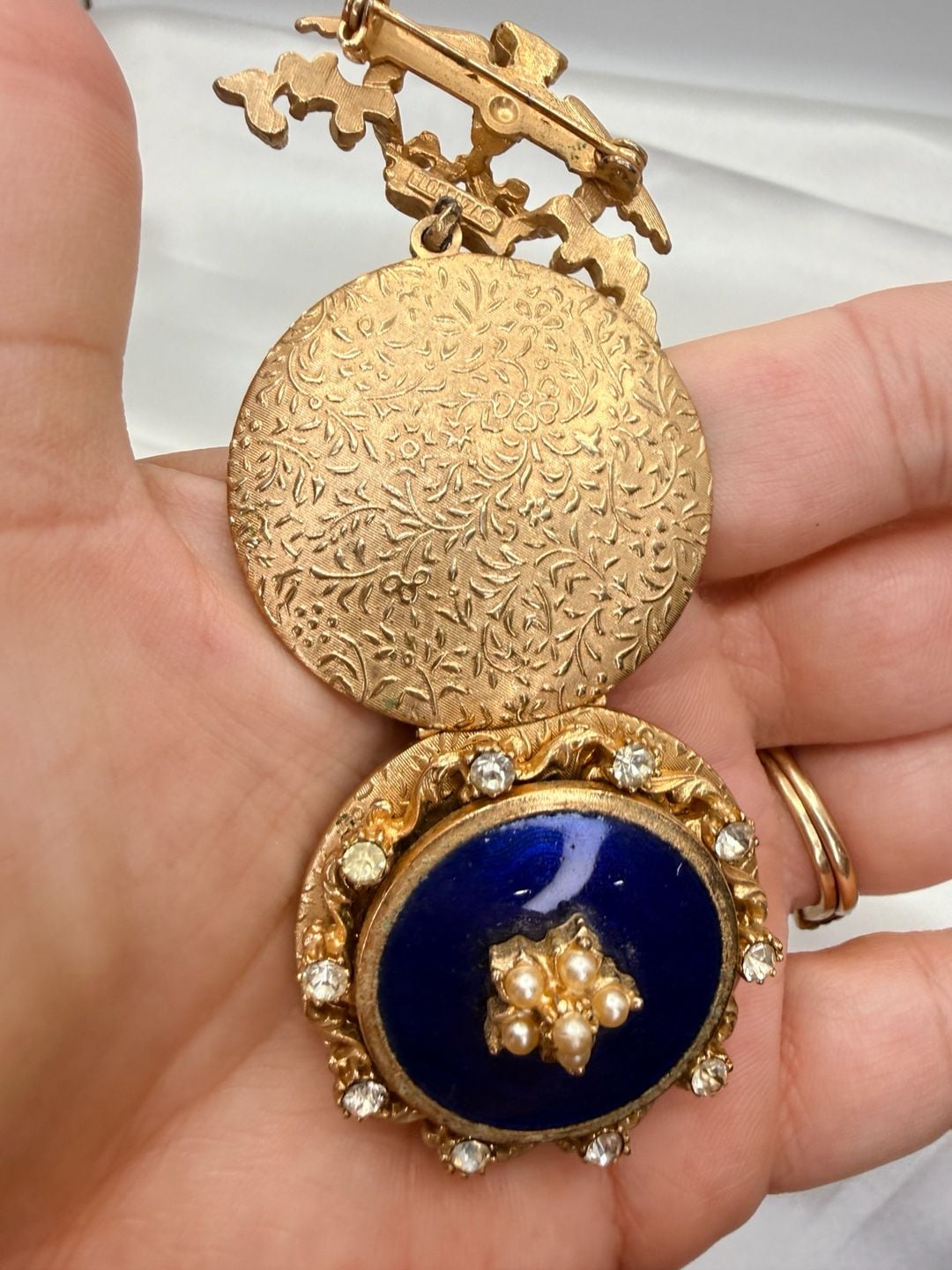 Florenza Crowned Eagle Blue Enamel Locket Brooch Pin 8