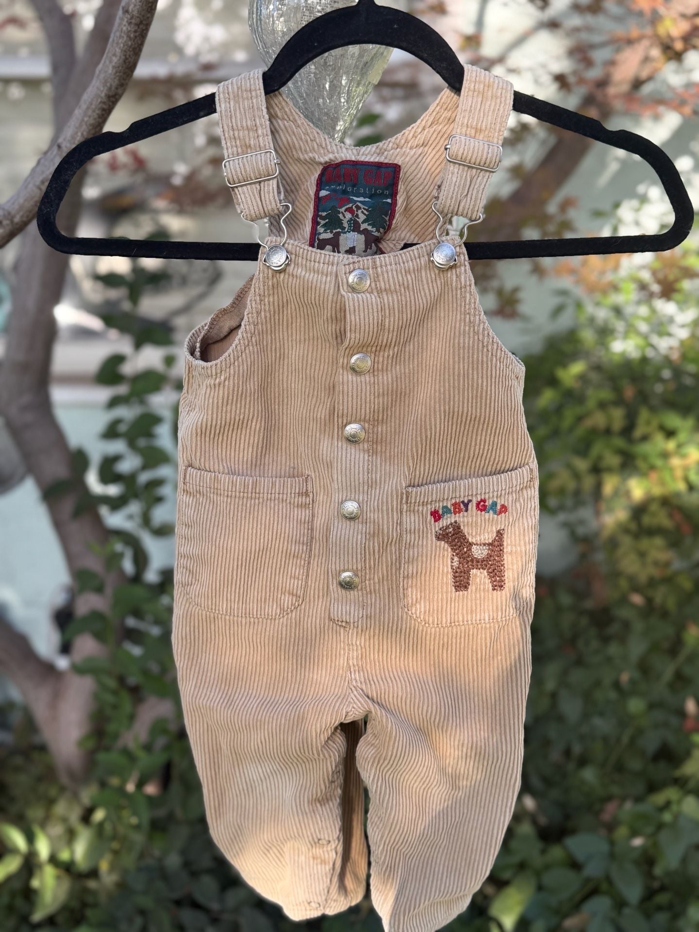 Vintage Baby Gap Exploration Corduroy Overalls 12-18 mths Tan Dog Embroidery ASIS 3