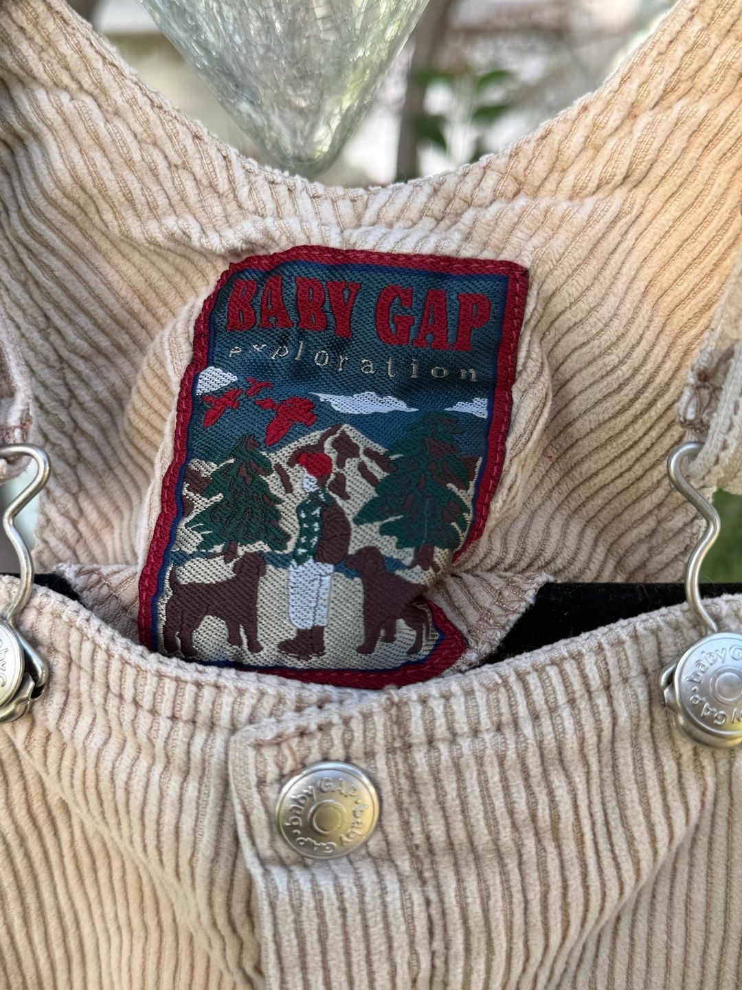 Vintage Baby Gap Exploration Corduroy Overalls 12-18 mths Tan Dog Embroidery ASIS 5