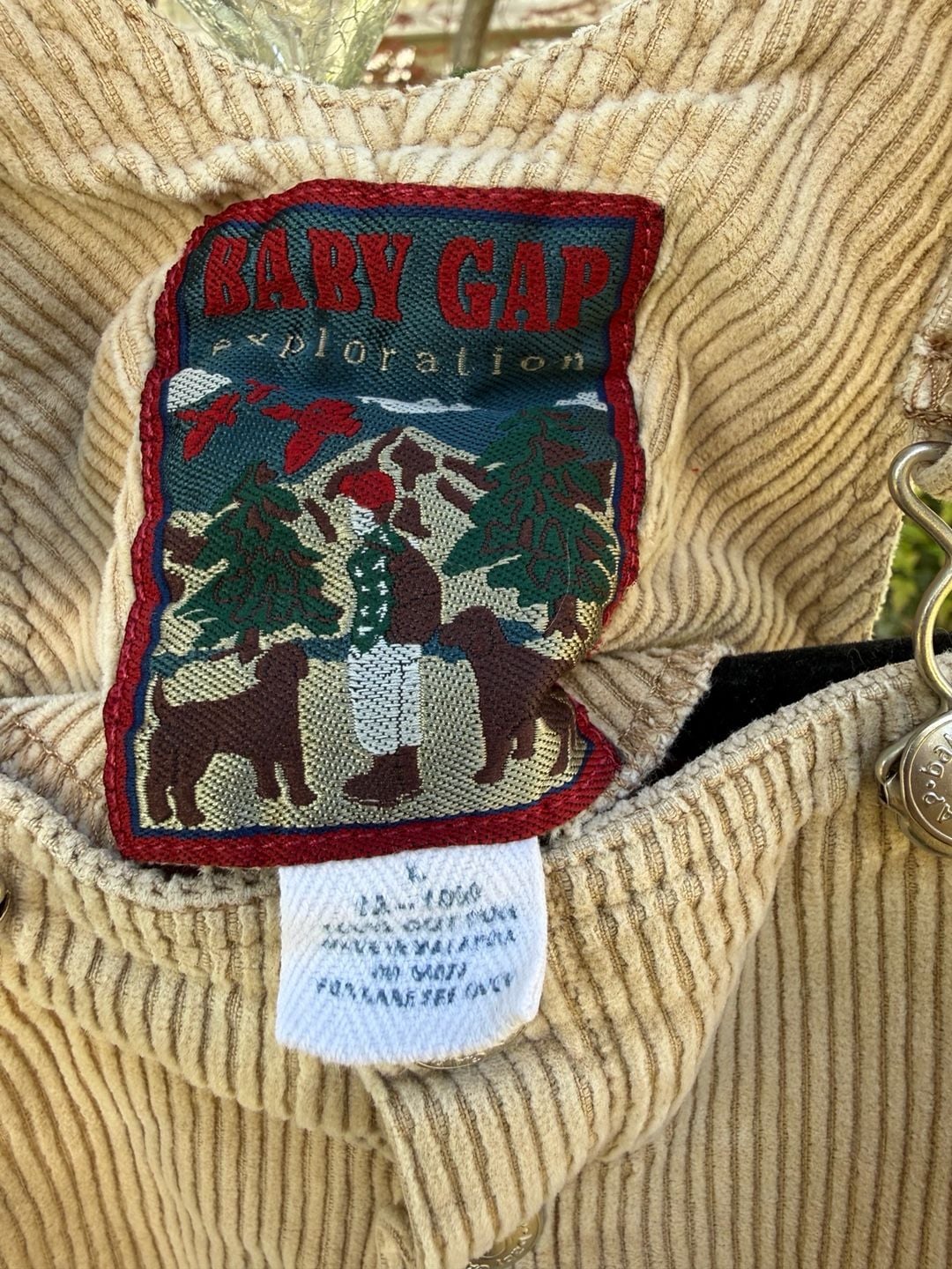 Vintage Baby Gap Exploration Corduroy Overalls 12-18 mths Tan Dog Embroidery ASIS 6