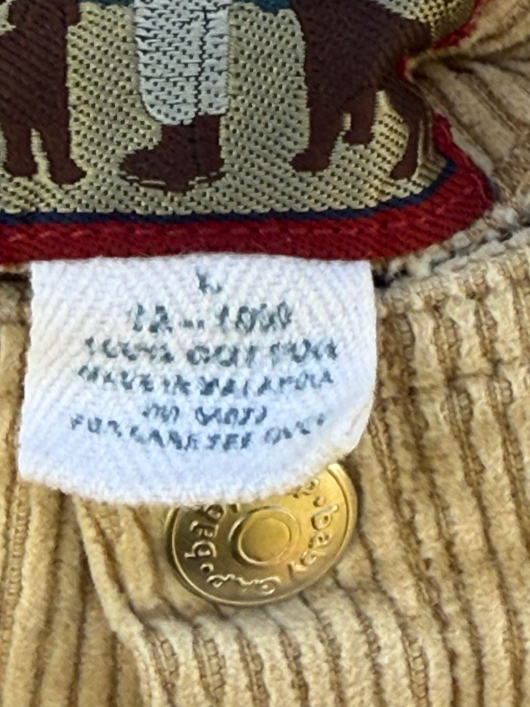 Vintage Baby Gap Exploration Corduroy Overalls 12-18 mths Tan Dog Embroidery ASIS 7