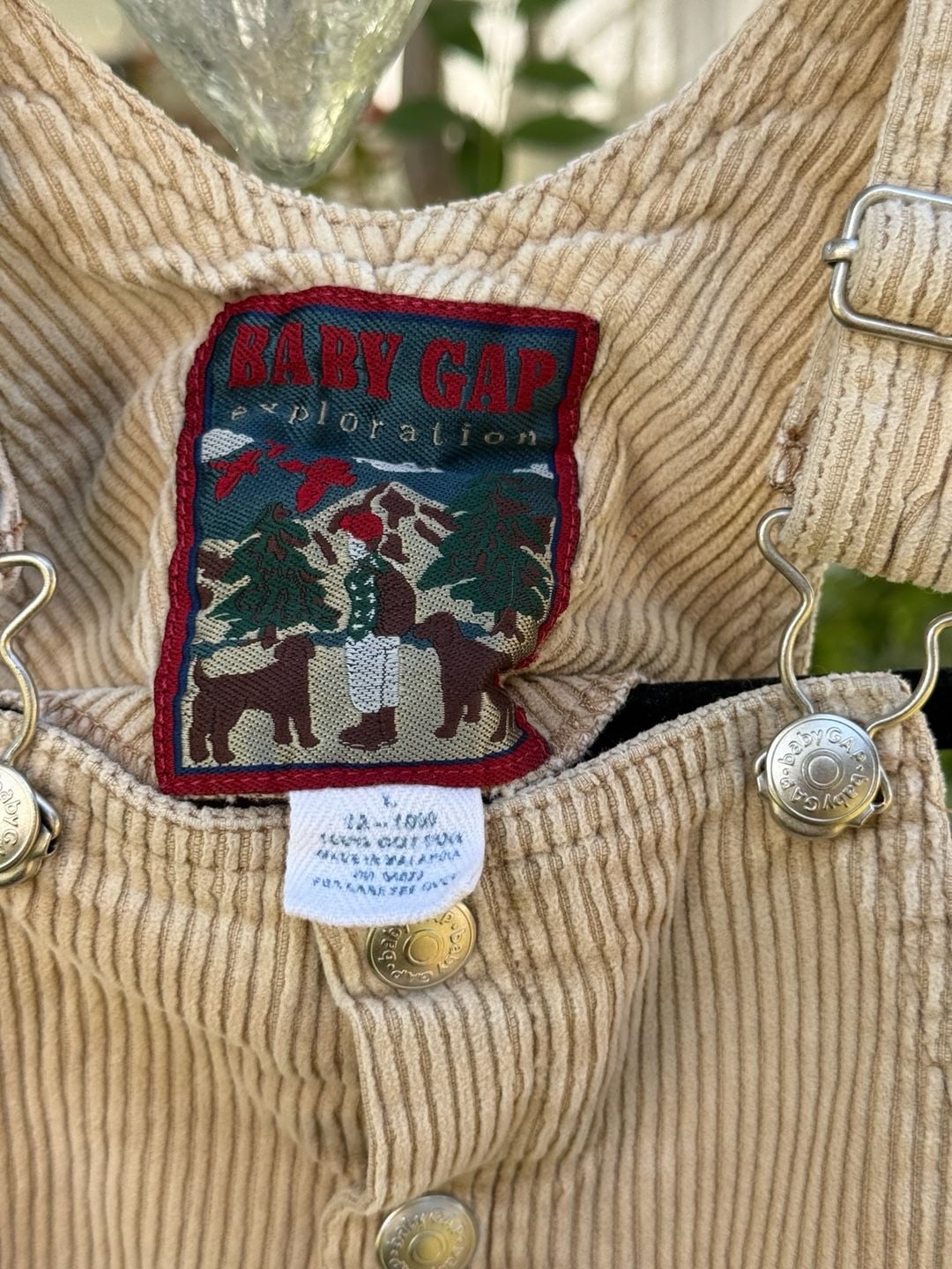 Vintage Baby Gap Exploration Corduroy Overalls 12-18 mths Tan Dog Embroidery ASIS 8