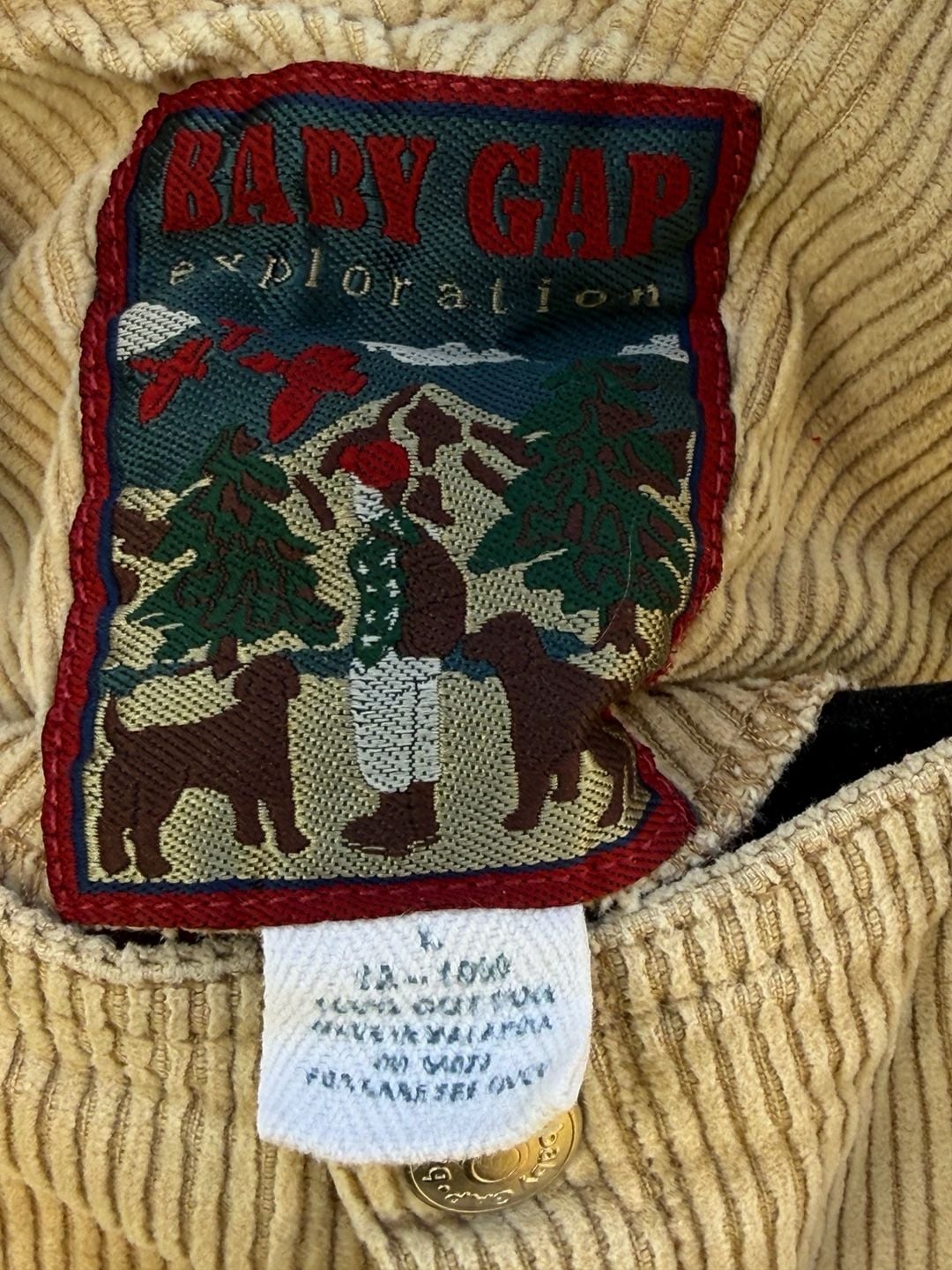 Vintage Baby Gap Exploration Corduroy Overalls 12-18 mths Tan Dog Embroidery ASIS 9