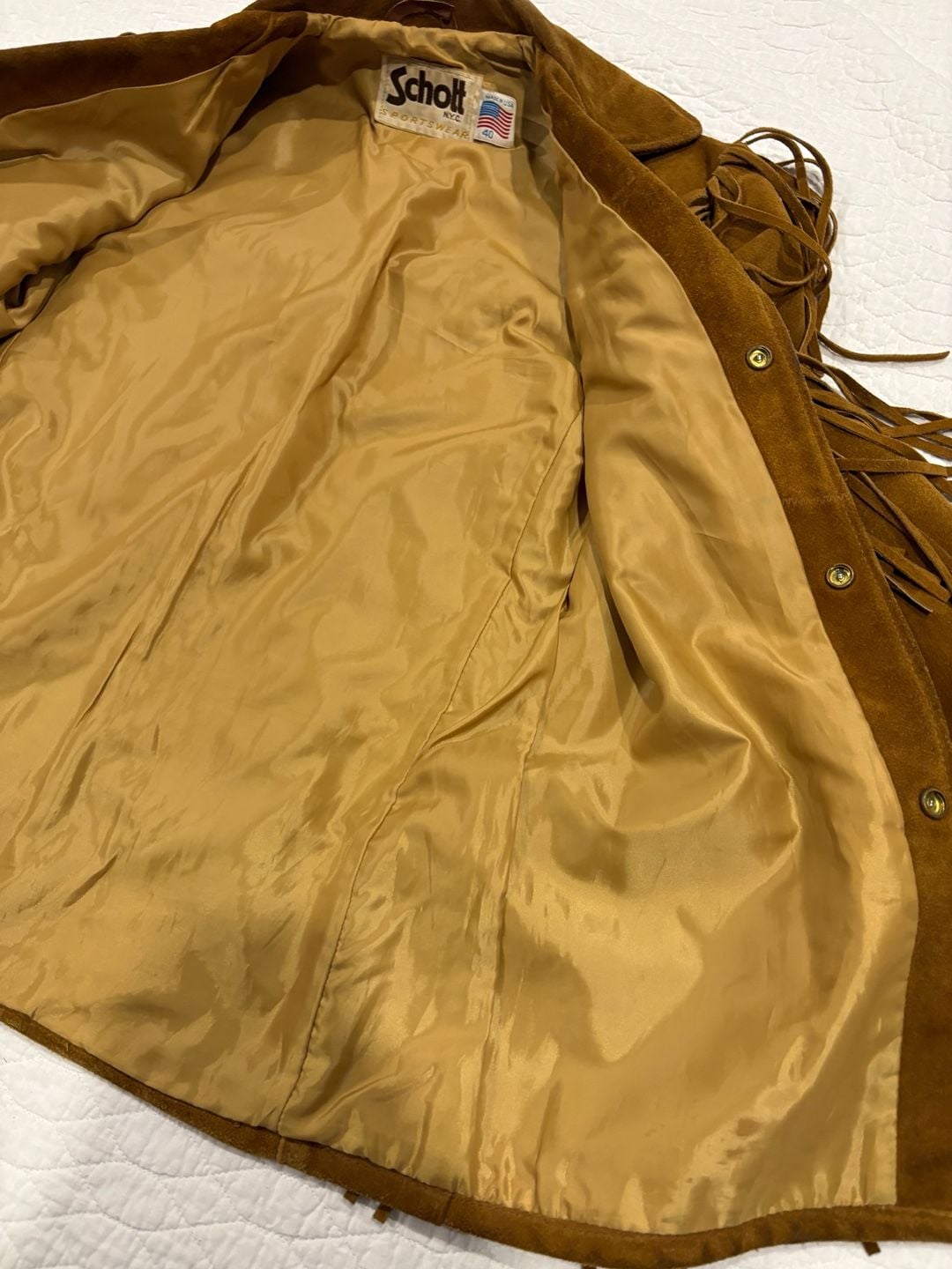 Vintage Schott NYC Suede Fringe Jacket Men’s 40 Brown Western Made in USA 8