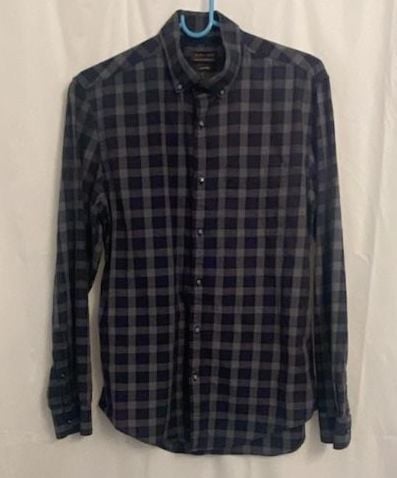Zara Man Slim Fit Blue And Grey Plaid Long Sleeve Button Down Shirt 3