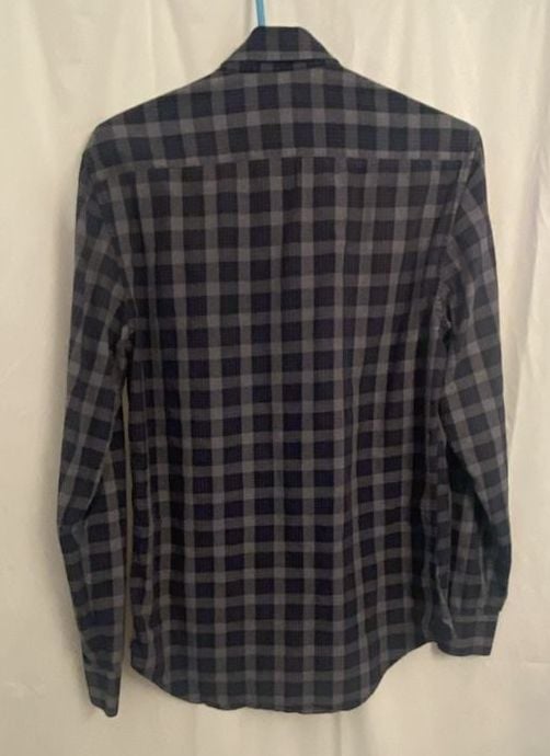 Zara Man Slim Fit Blue And Grey Plaid Long Sleeve Button Down Shirt 4