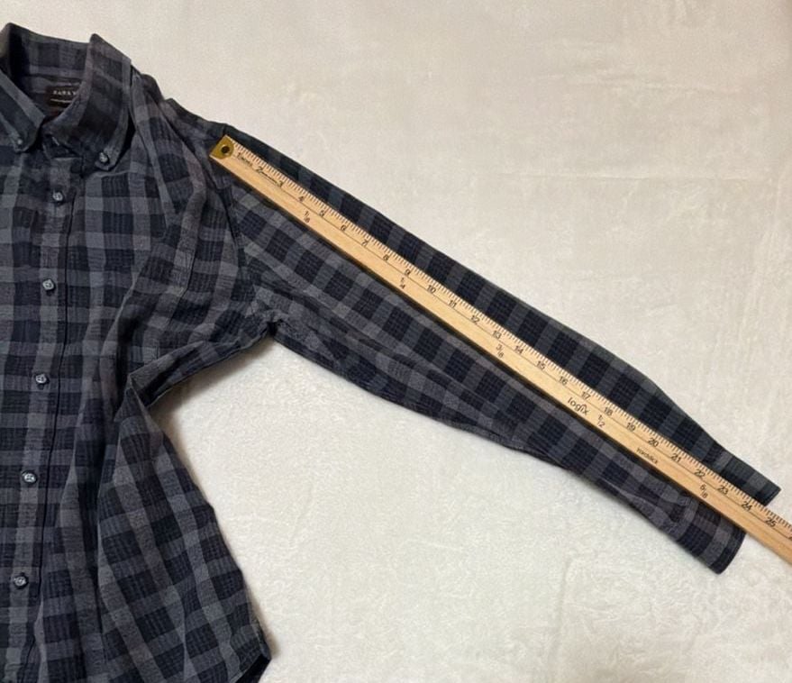 Zara Man Slim Fit Blue And Grey Plaid Long Sleeve Button Down Shirt 18