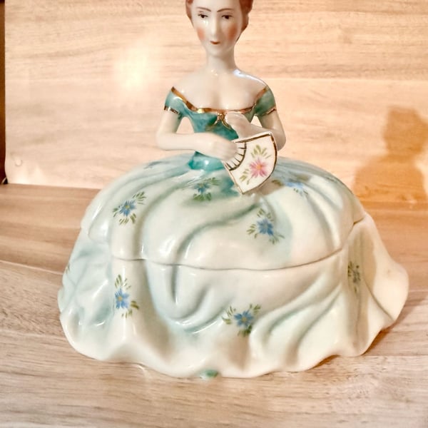 Mid Century Vintage 1898 China Co Victorian Lady Trinket Box
