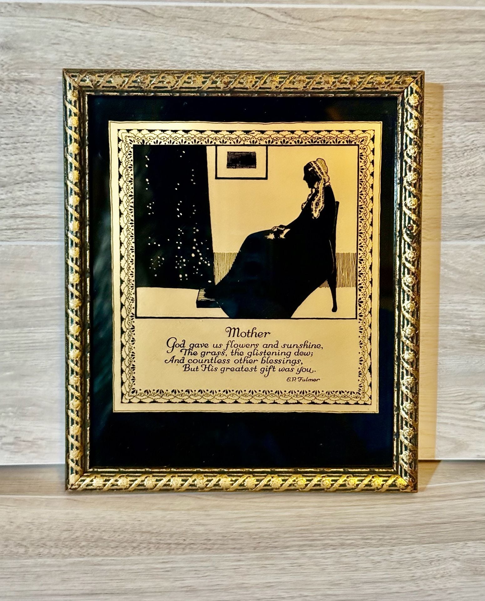 Whistlers Mother Silhouette Picture Wood Frame Floral Silver NRA Code 5.75x7.75" 1