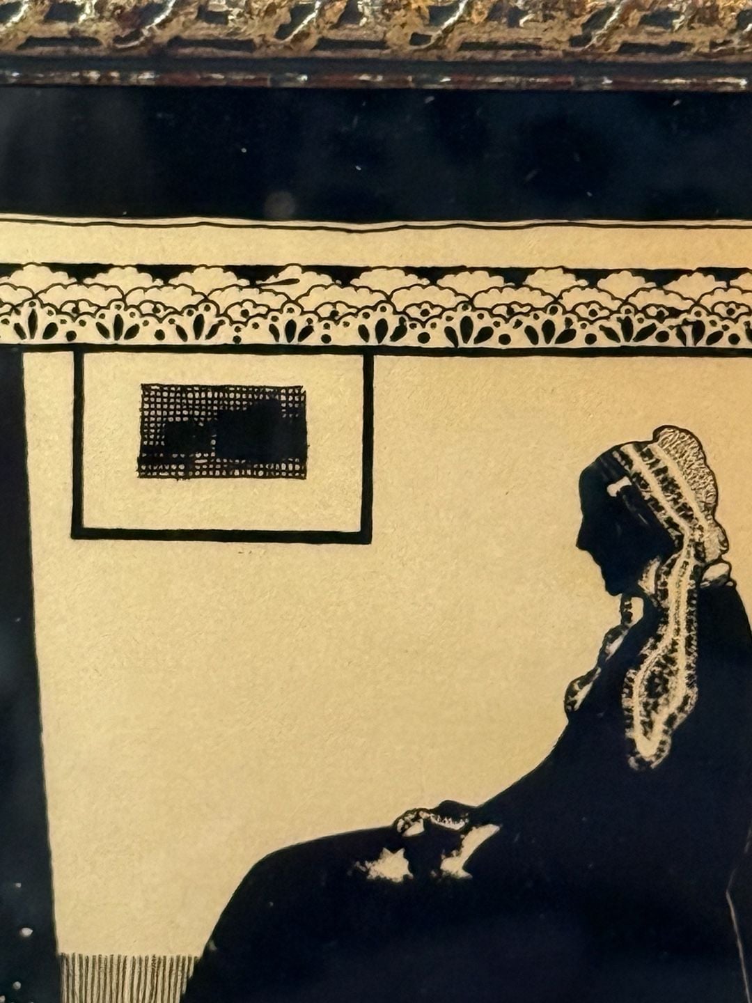Whistlers Mother Silhouette Picture Wood Frame Floral Silver NRA Code 5.75x7.75" 3