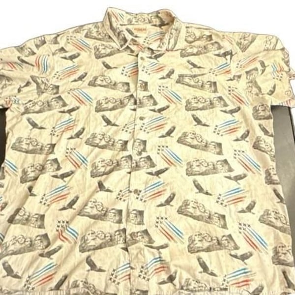 RedHead Short Sleeve Button Up Shirt Size 3XL Patriotic Print