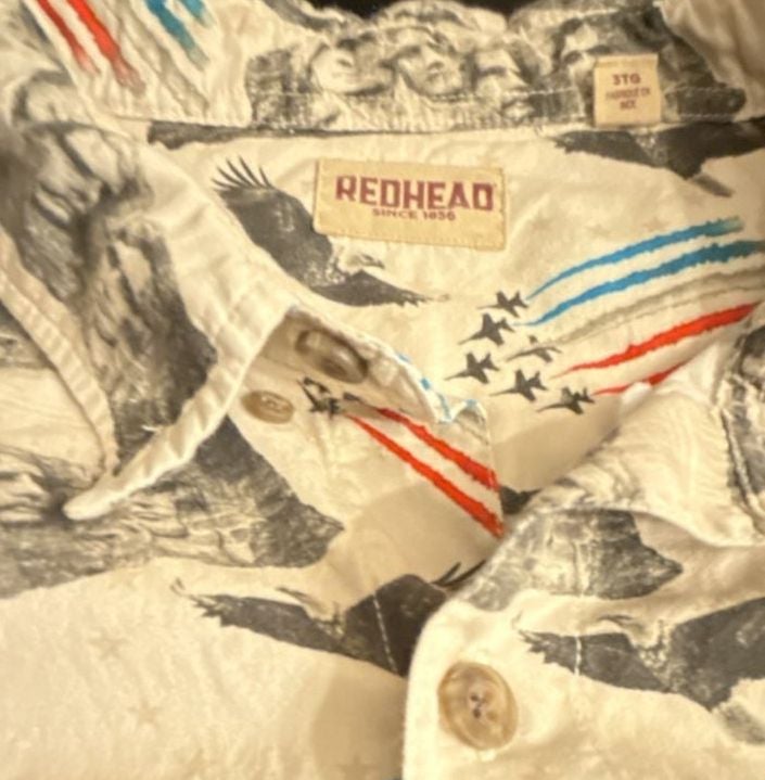 RedHead Short Sleeve Button Up Shirt Size 3XL Patriotic Print 3