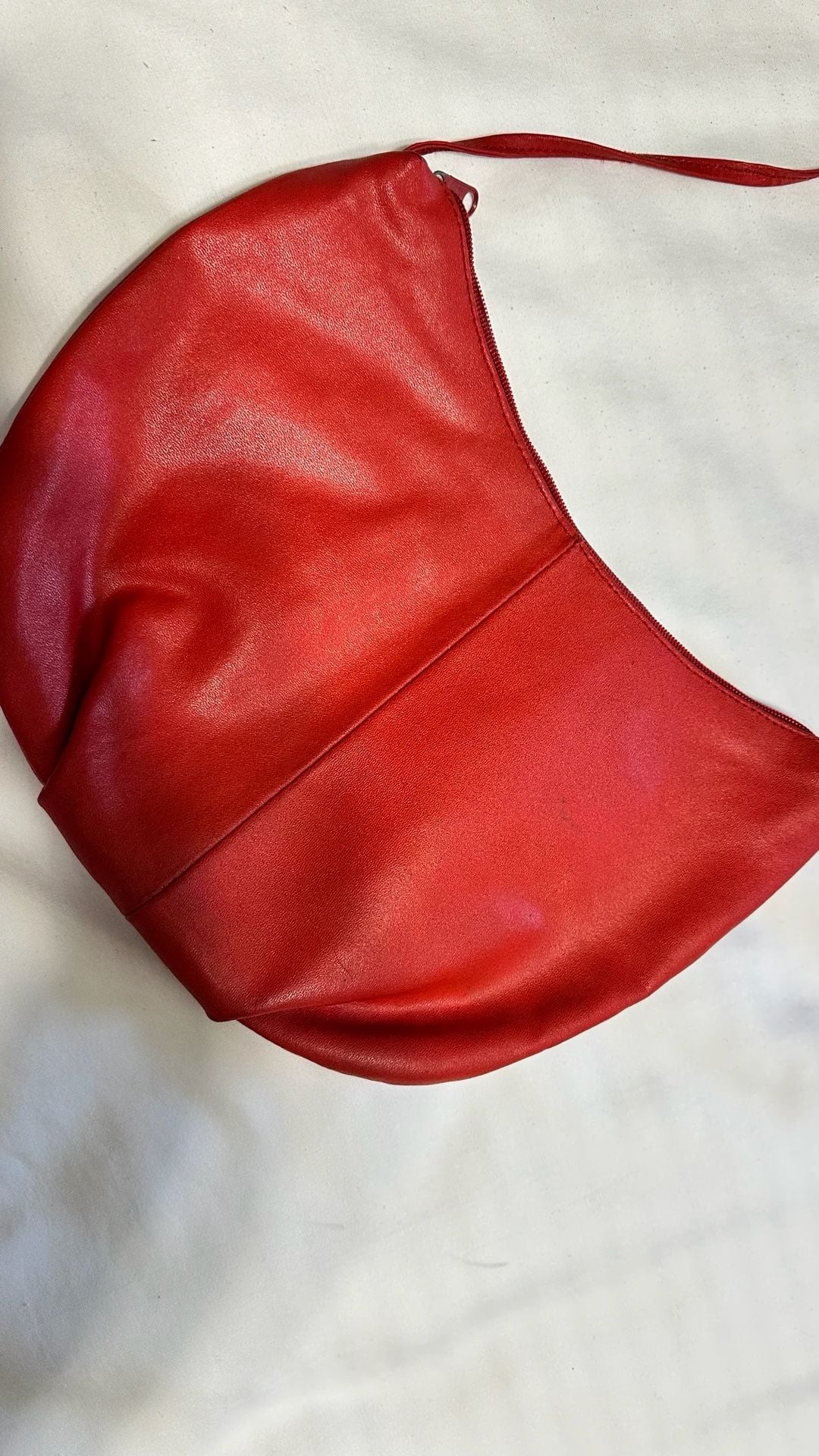 Vintage Red Genuine Leather Ruched Shoulder Bag 7