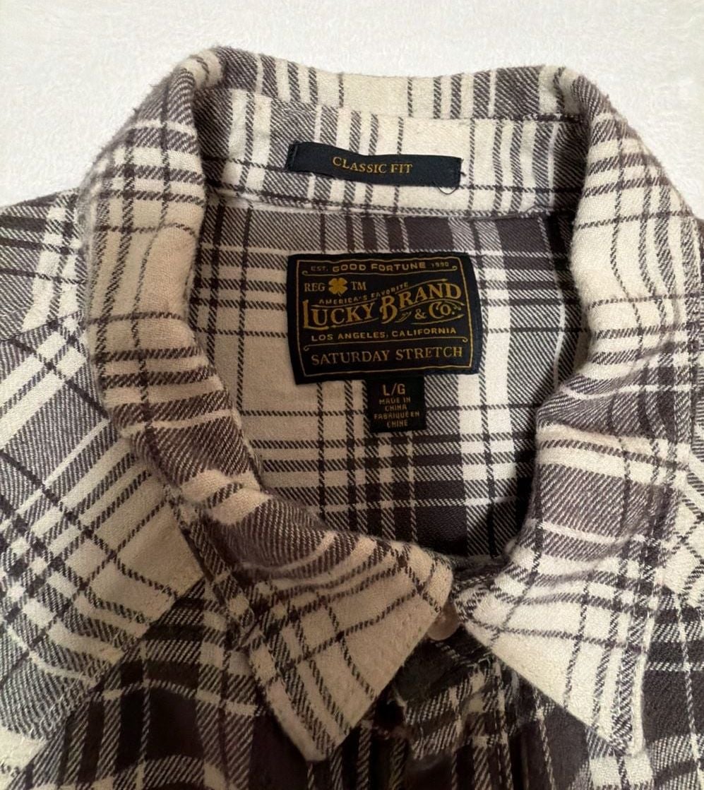 Lucky Brand Men's Black and White Plaid Long Sleeve Western Shirt 4