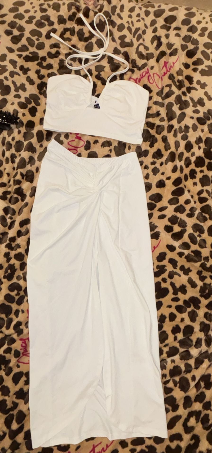 Two Piece Set Size S White Halter Crop Top 1