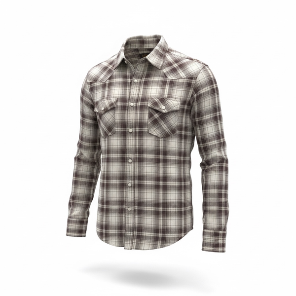 Lucky Brand Men's Black and White Plaid Long Sleeve Western Shirt