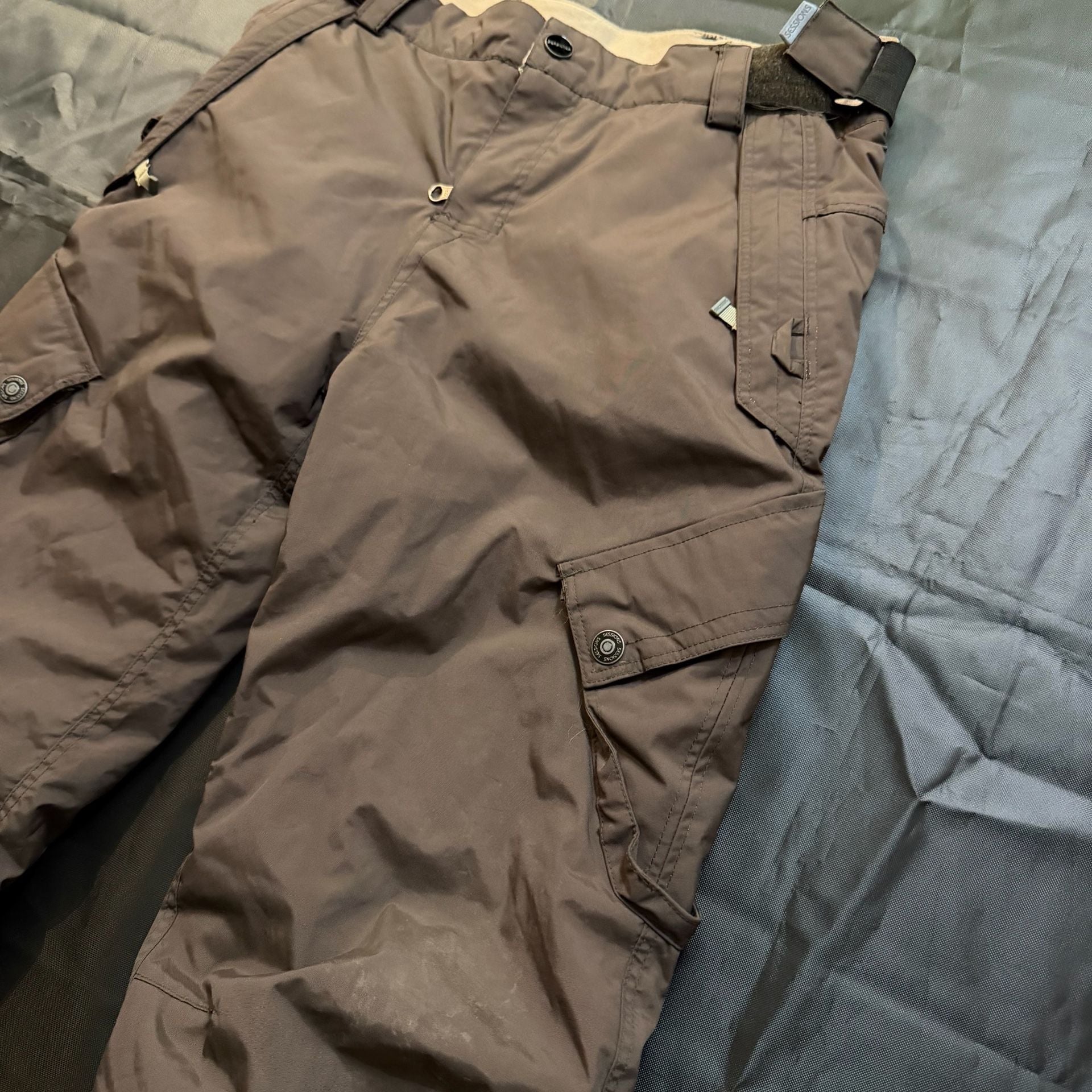 Sessions Kids Snowboard Ski Pants Brown Size L Waterproof Cargo 5
