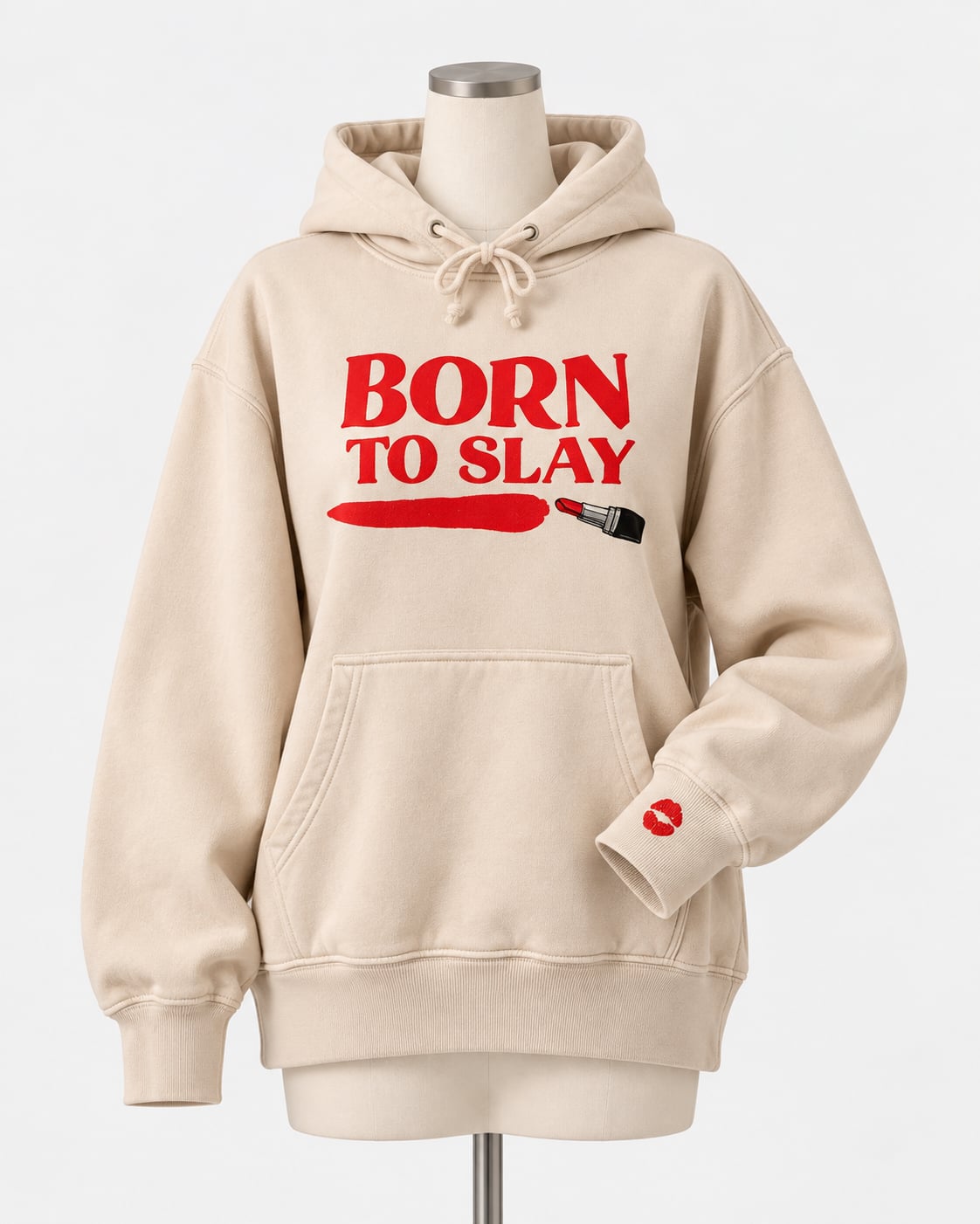 Affirmation Apparel Cream "Born to Slay" Multi-Kiss Graphic Hoodie Size: Small 2